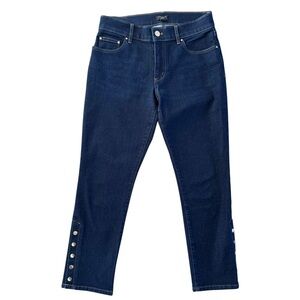 Ann Taylor Petite Dark Blue Denim Jeans Gold Buttons snap size 2P sz 2 #764